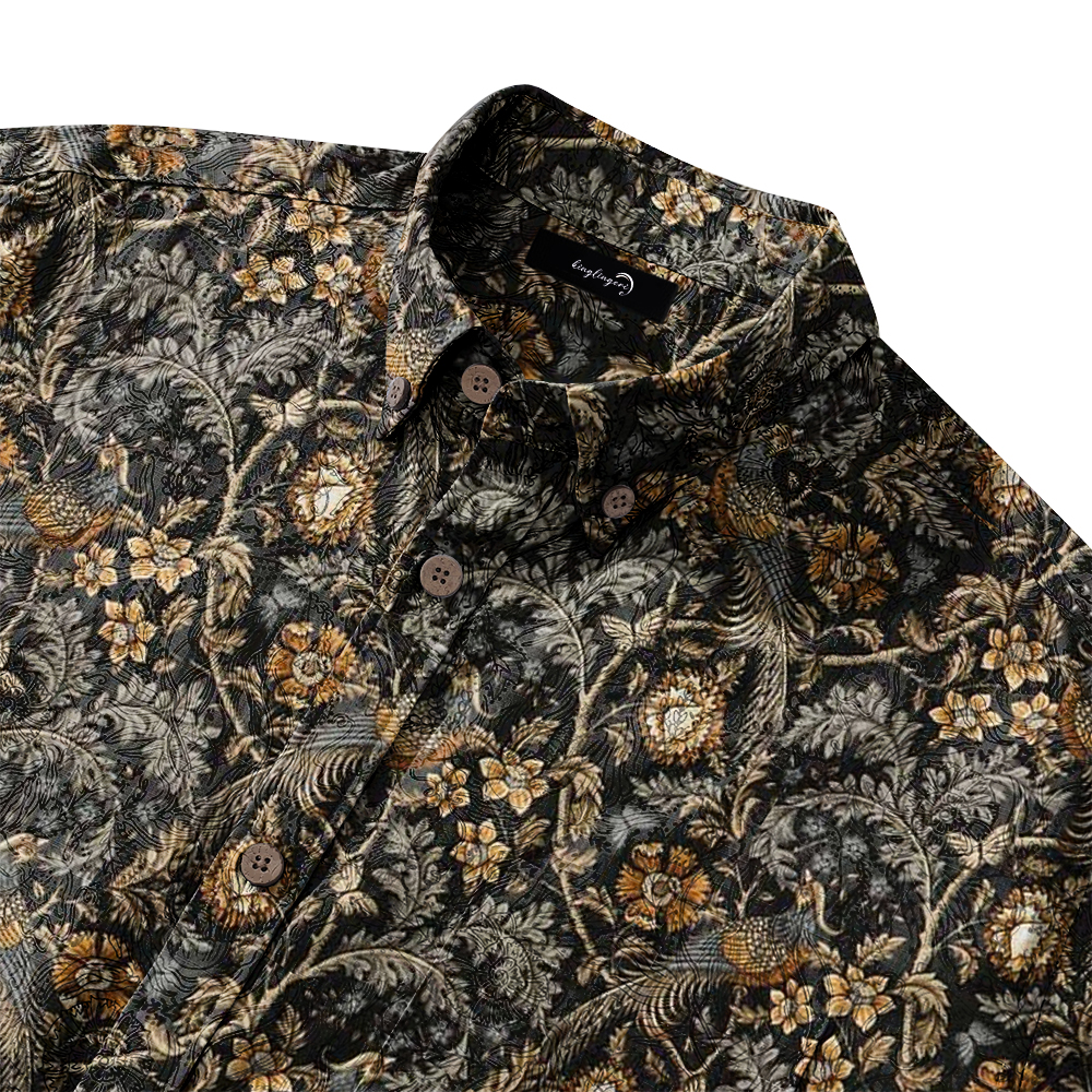 Men's Mid Cotton Button-down Aloha Shirt fashion printed pattern long-sleeved Shirt