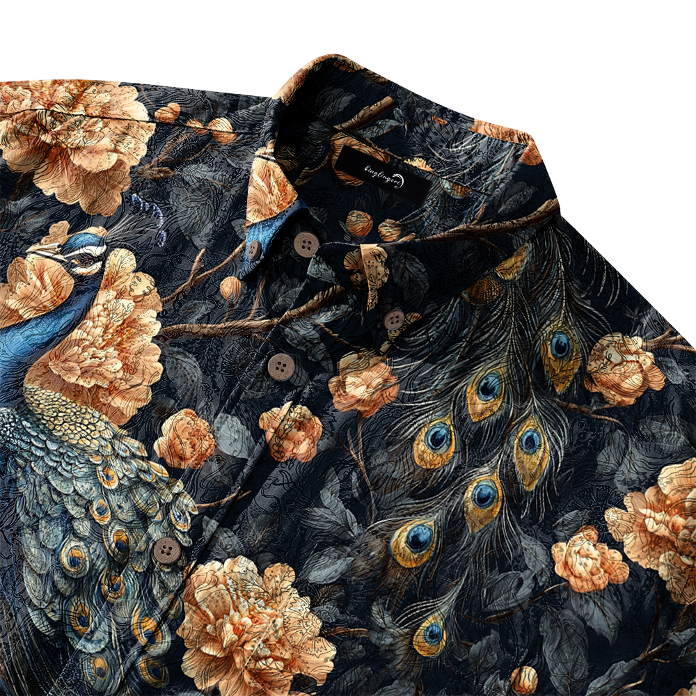 Men's Mid Cotton Button-down Aloha Shirt fashion printed pattern long-sleeved Shirt