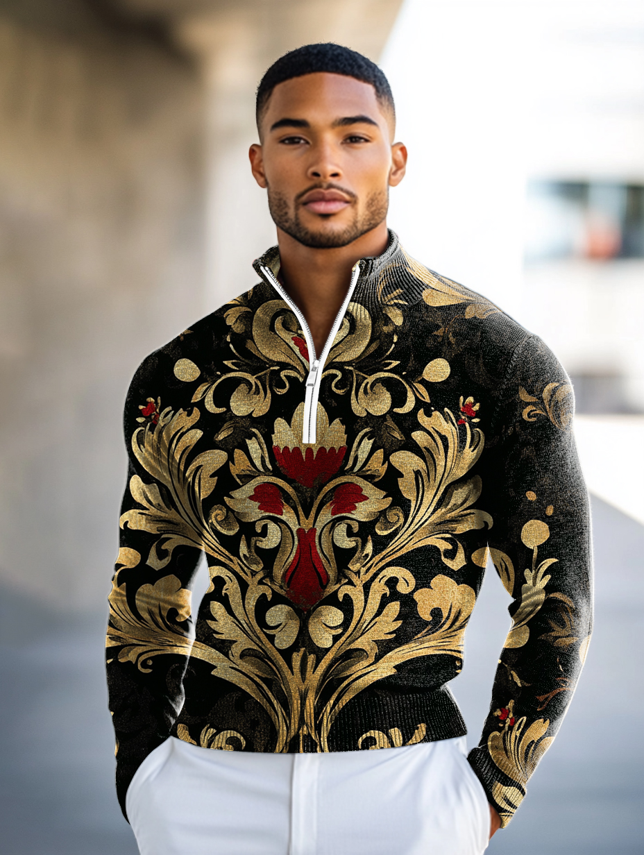 Luxe Men's Fashion Stand Collar Cardigan Sweater Knit Jacket