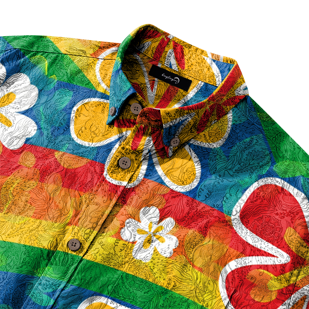 100% Cotton Soft High Elasticity Casual Tropical Print Short Sleeve Breathable Shirt