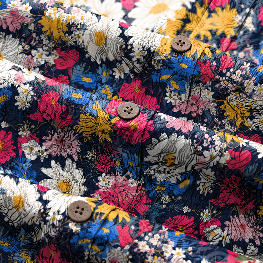 100% Cotton Soft High Elasticity Casual Tropical Print Short Sleeve Breathable Shirt