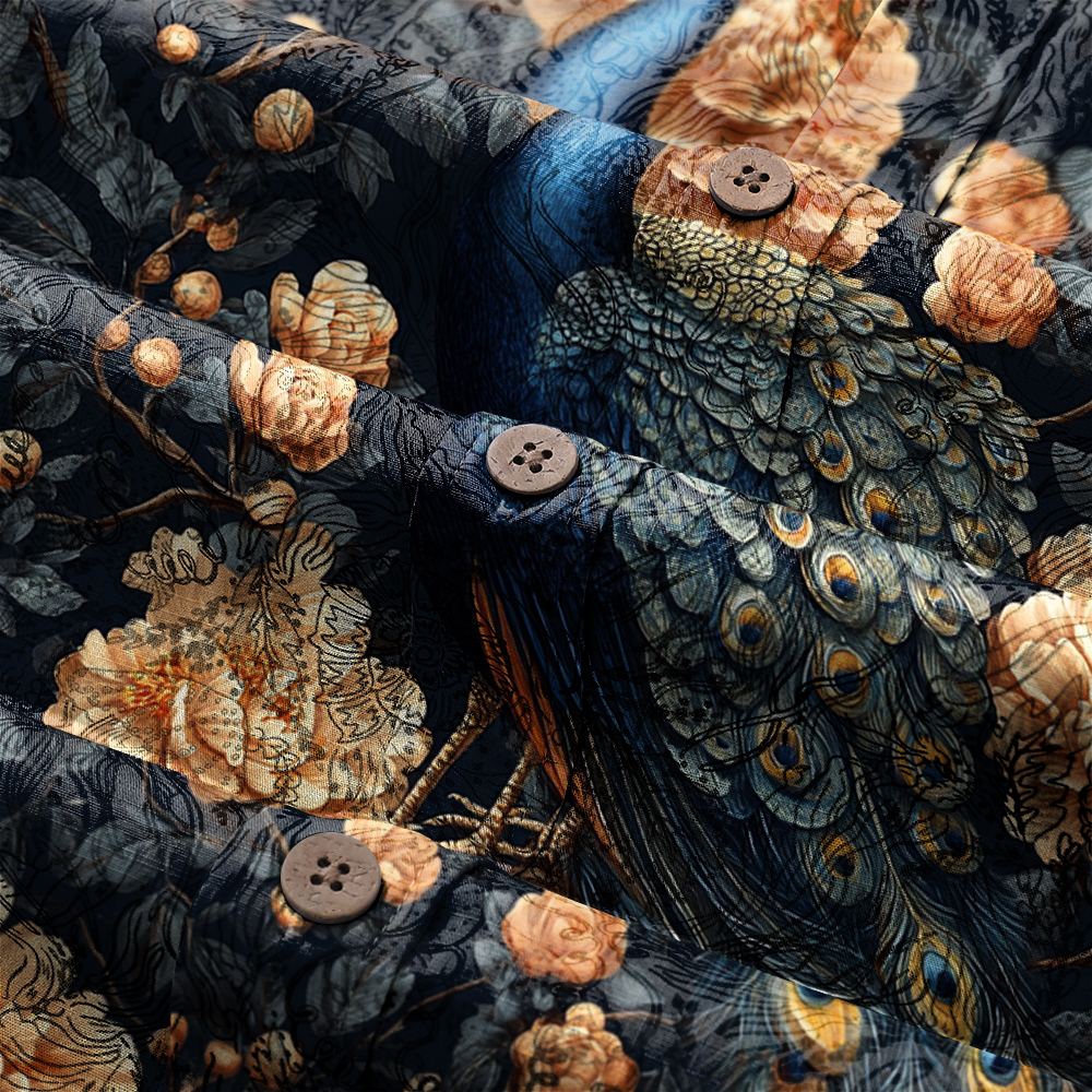 Men's Mid Cotton Button-down Aloha Shirt fashion printed pattern long-sleeved Shirt