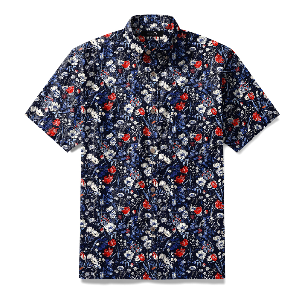 100% Cotton High elasticity Casual Tropical print Men's Holiday Breathable Hawaiian Shirt