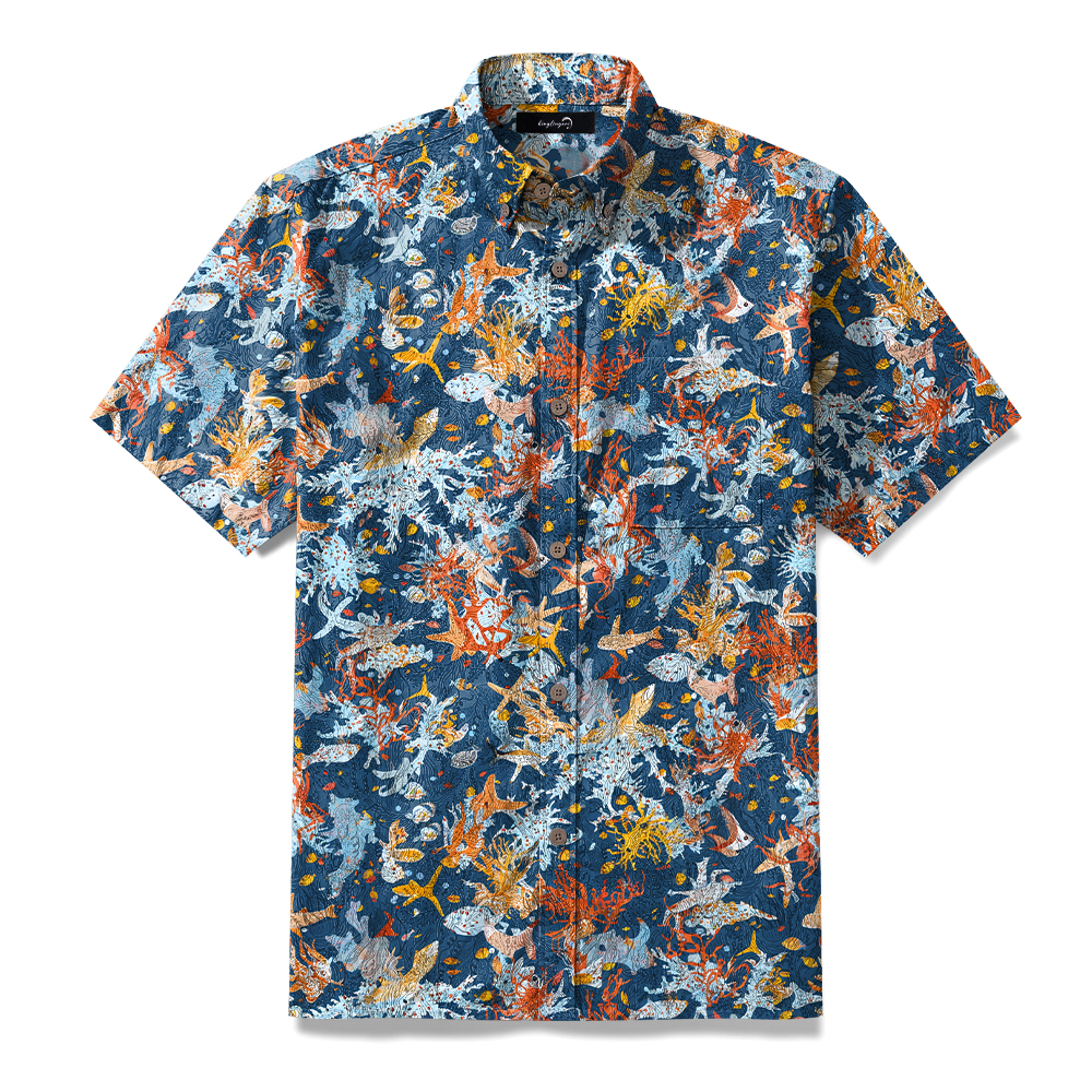 100% Cotton High elasticity Casual Tropical print Men's Holiday Breathable Hawaiian Shirt