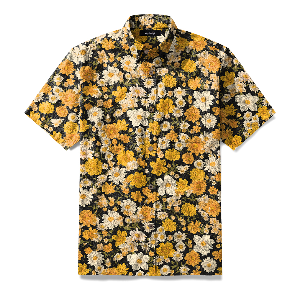 100% Cotton Soft High Elasticity Casual Tropical Print Short Sleeve Breathable Shirt