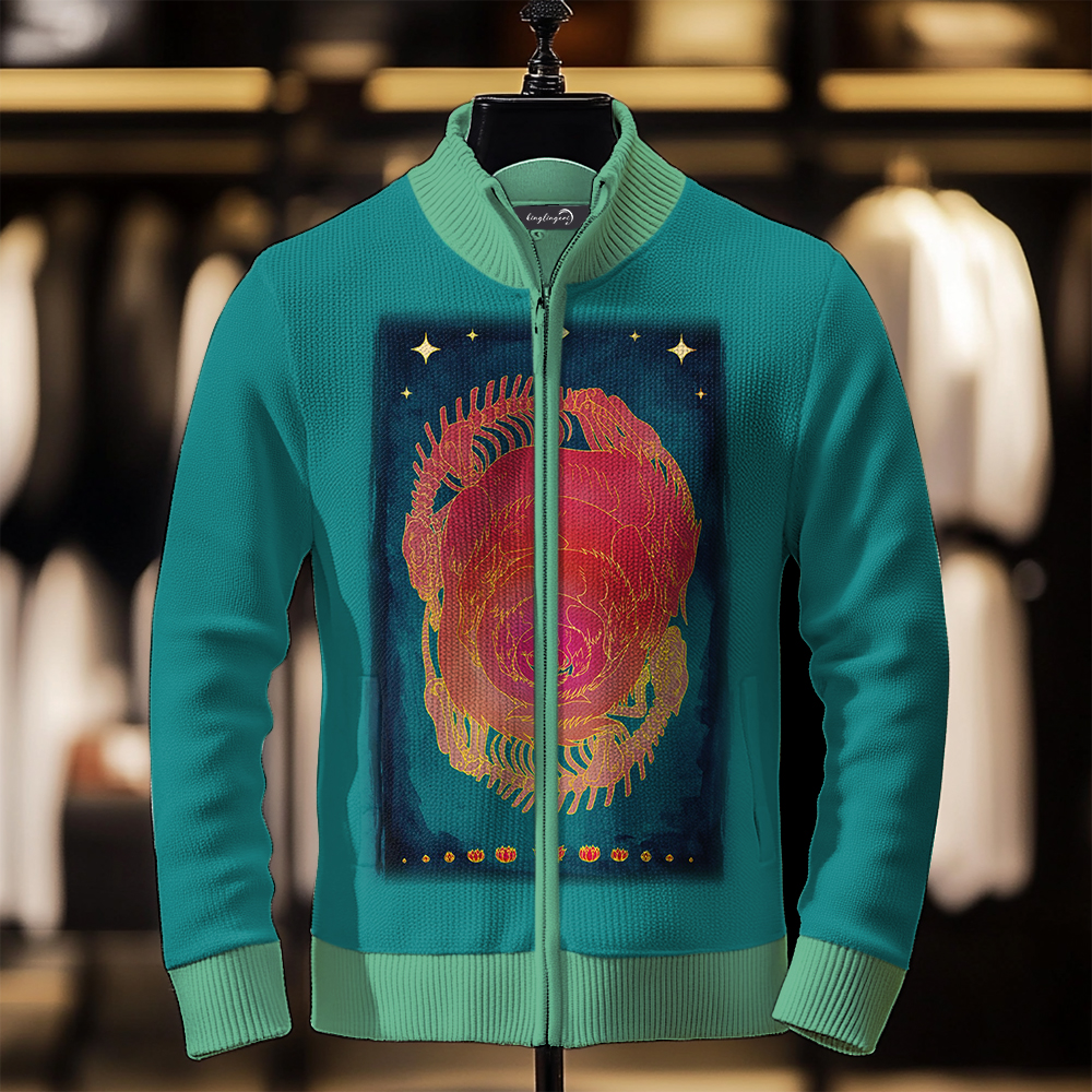 Luxe Men's Fashion Stand Collar Cardigan Sweater Knit Jacket