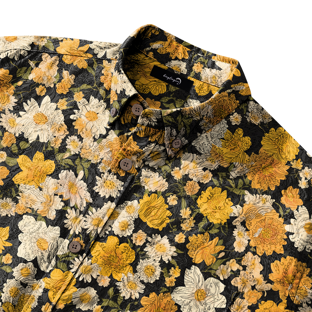 100% Cotton Soft High Elasticity Casual Tropical Print Short Sleeve Breathable Shirt