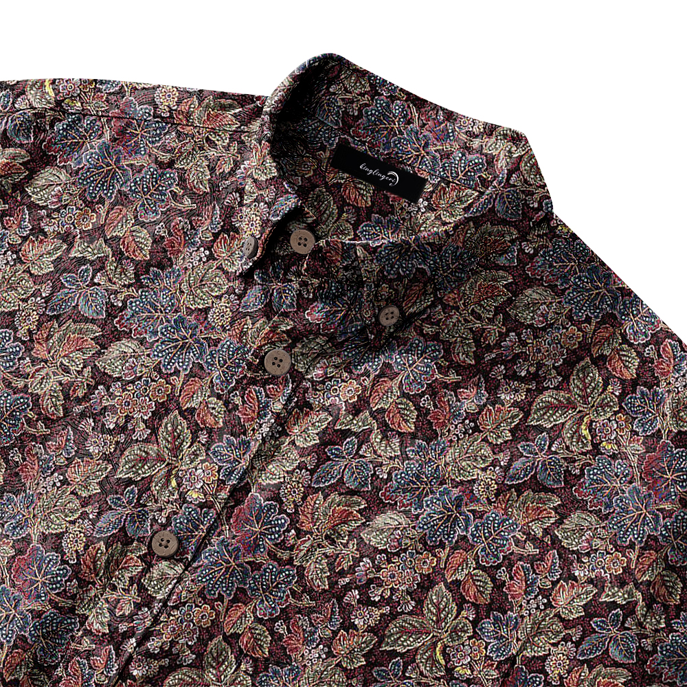 Men's Mid Cotton Button-down Aloha Shirt fashion printed pattern long-sleeved Shirt