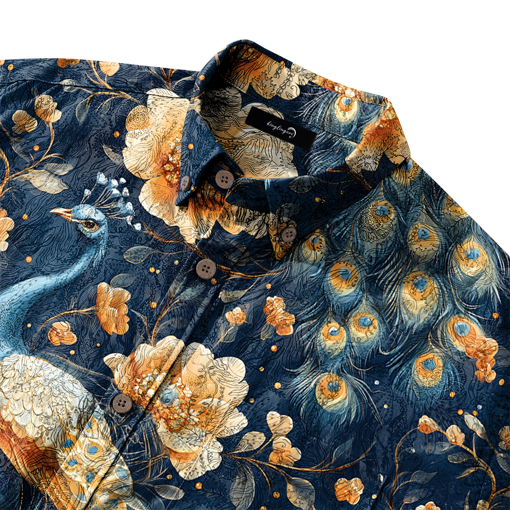 Men's Mid Cotton Button-down Aloha Shirt fashion printed pattern long-sleeved Shirt