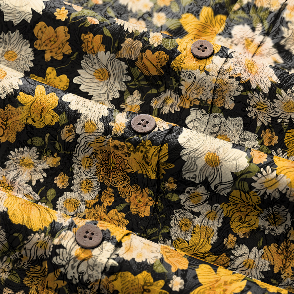 100% Cotton Soft High Elasticity Casual Tropical Print Short Sleeve Breathable Shirt