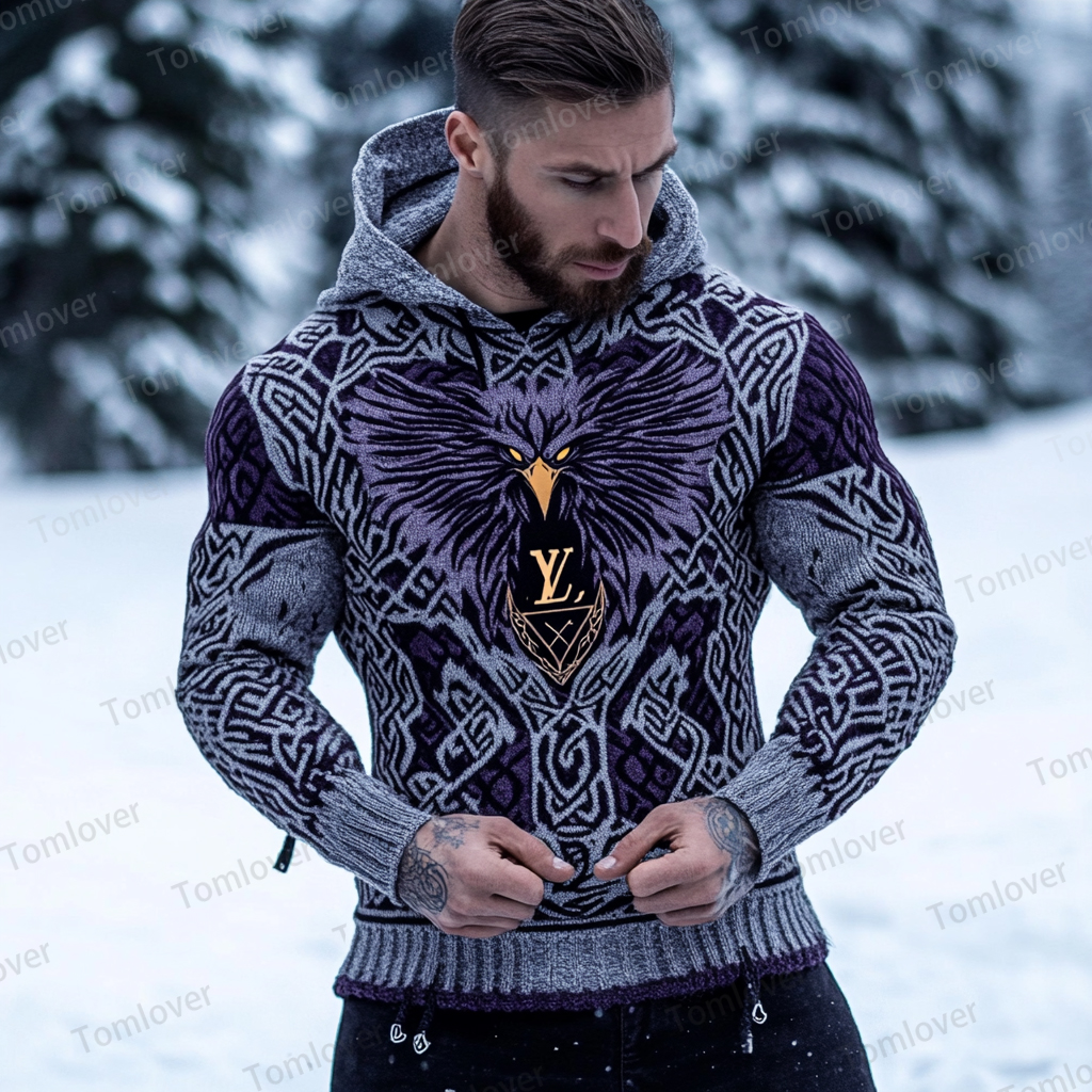 Men's Viking Wolf Inspired Celtic Chunky Hooded Sweater