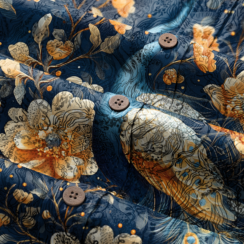 Men's Mid Cotton Button-down Aloha Shirt fashion printed pattern long-sleeved Shirt