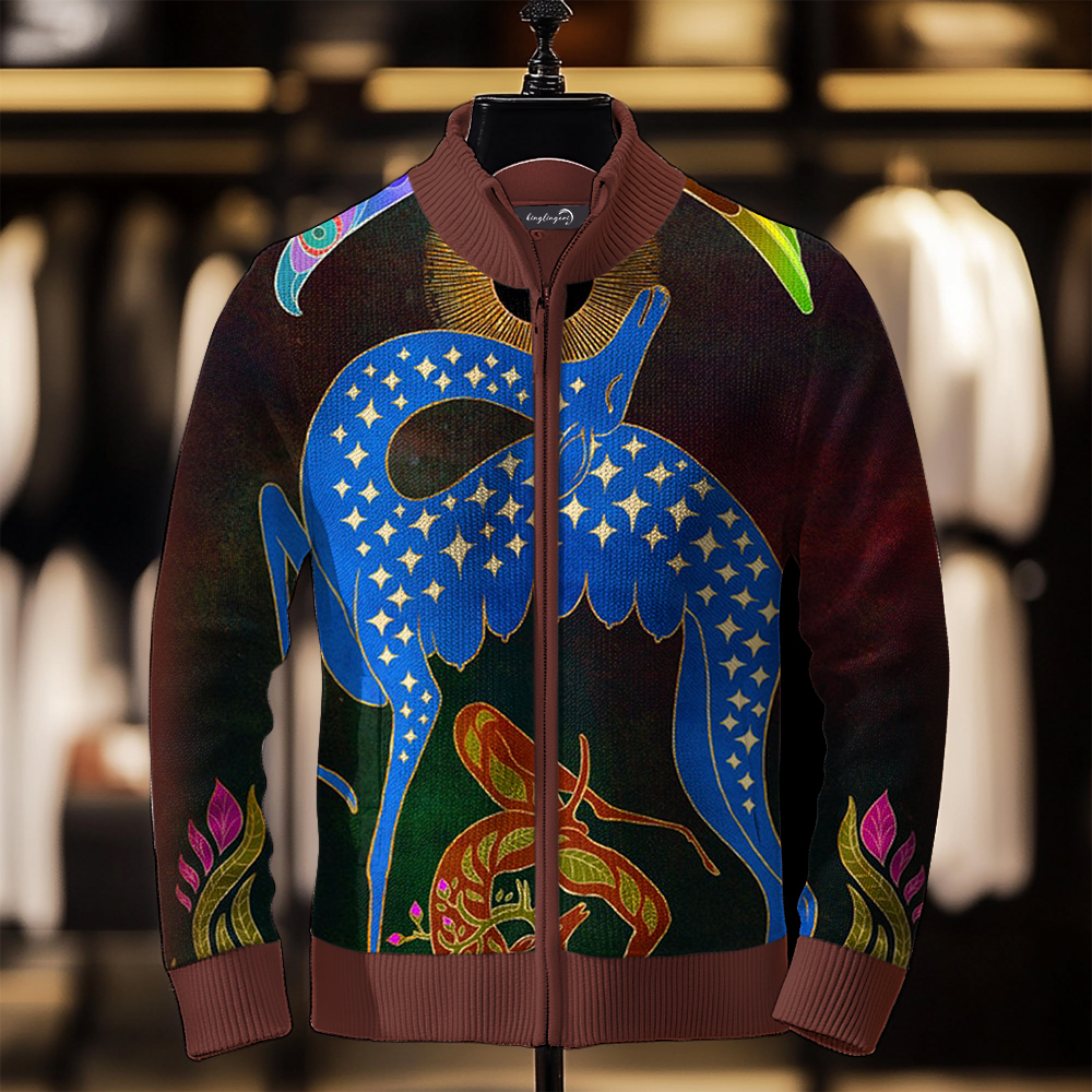 Luxe Men's Fashion Stand Collar Cardigan Sweater Knit Jacket