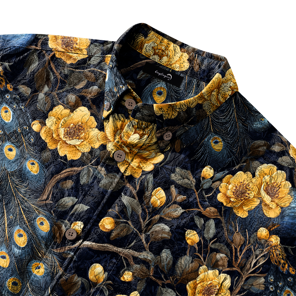 Men's Mid Cotton Button-down Aloha Shirt fashion printed pattern long-sleeved Shirt