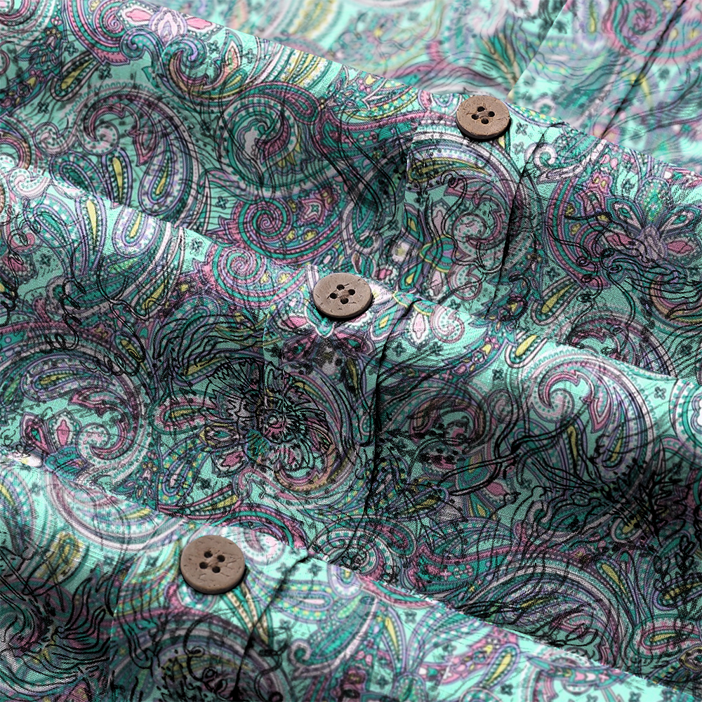 Men's Mid Cotton Button-down Aloha Shirt fashion printed pattern long-sleeved Shirt