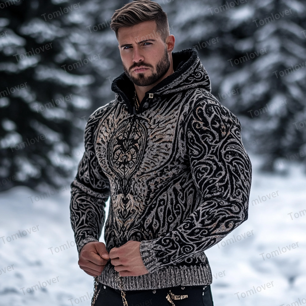 Men's Viking Wolf Inspired Celtic Chunky Hooded Sweater