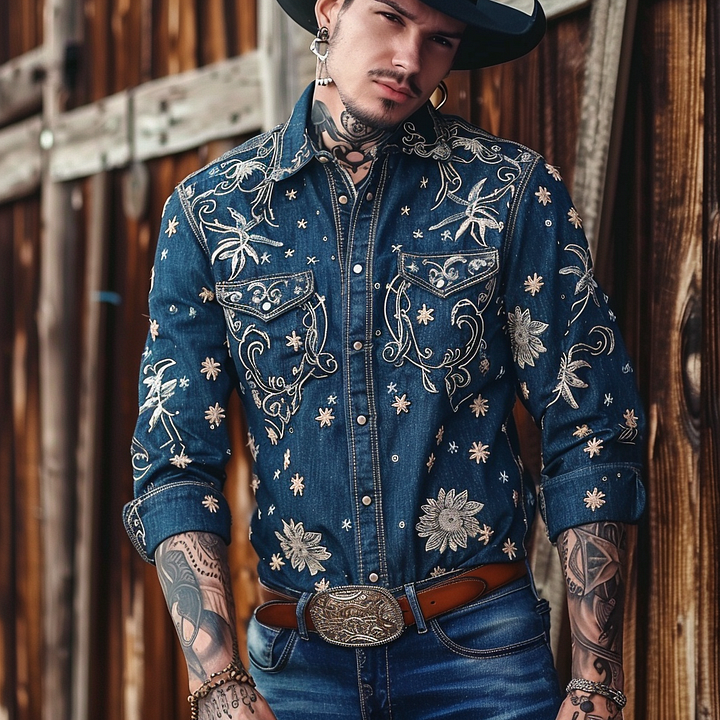 Western Styles Premium unique  Long Sleeve Shirt High Elasticity 
