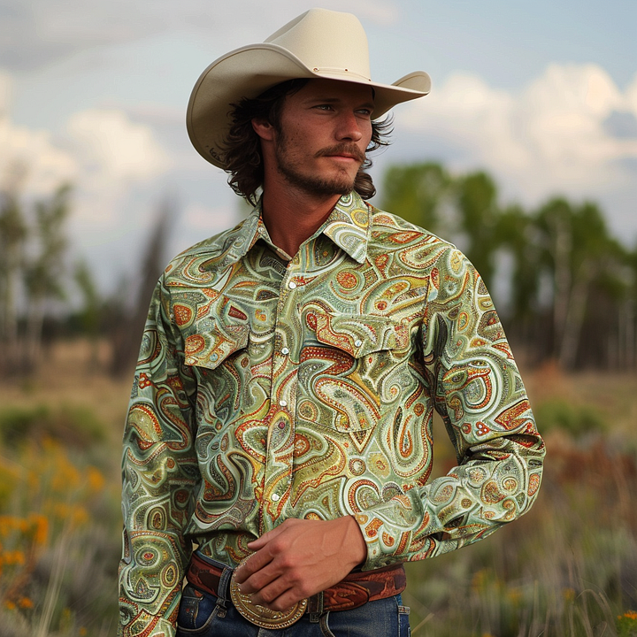 Western Styles Premium unique  Long Sleeve Shirt High Elasticity 