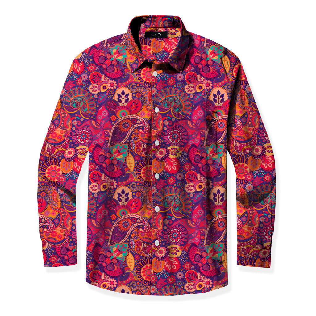 Men's Mid Cotton Button-down Aloha Shirt fashion printed pattern long-sleeved Shirt
