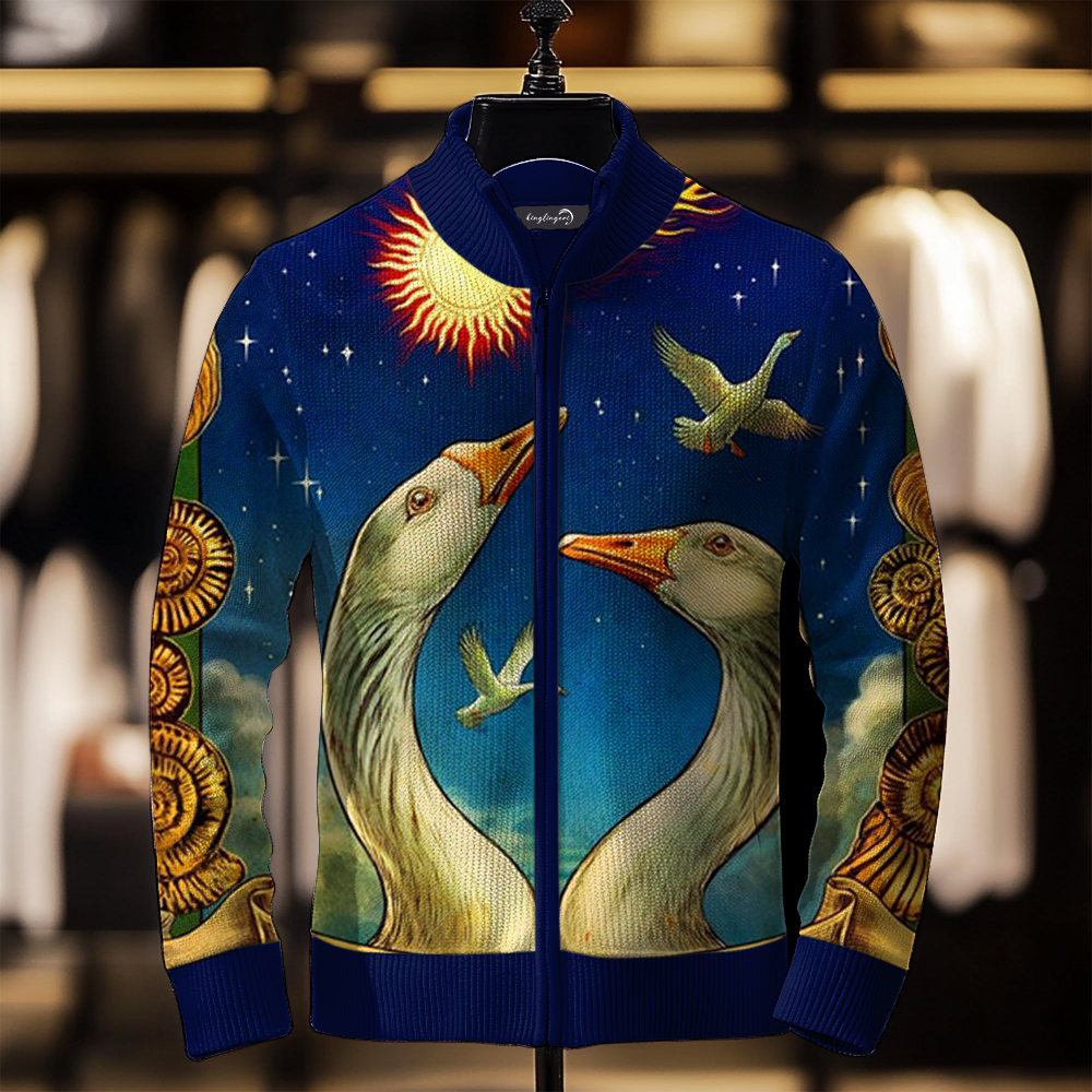 Luxe Men's Fashion Stand Collar Cardigan Sweater Knit Jacket