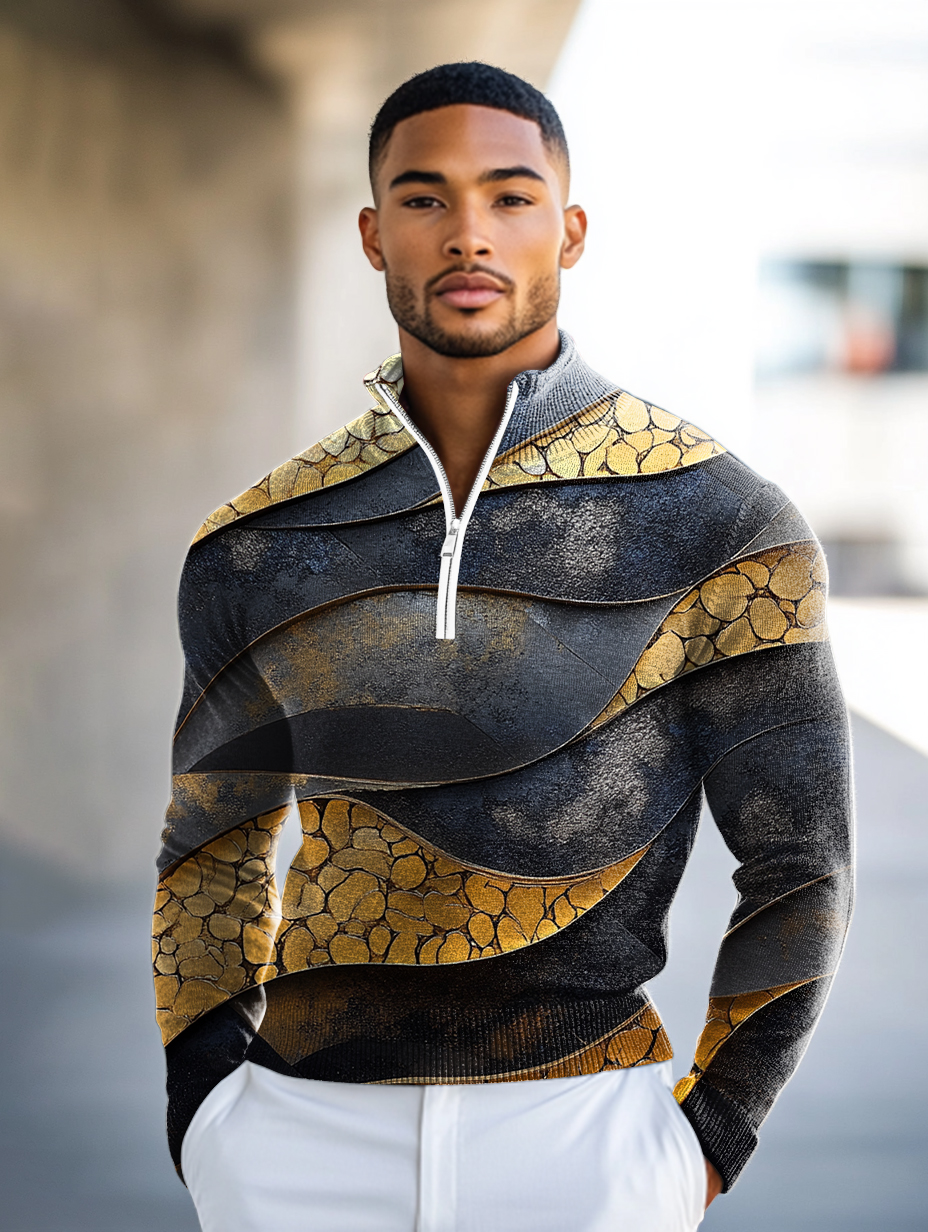 Luxe Men's Fashion Stand Collar Cardigan Sweater Knit Jacket