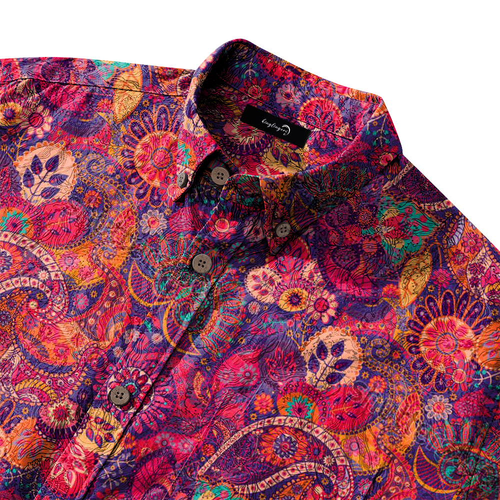 Men's Mid Cotton Button-down Aloha Shirt fashion printed pattern long-sleeved Shirt