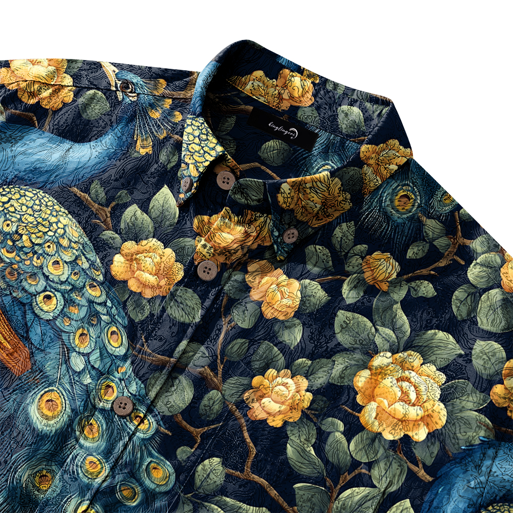 Men's Mid Cotton Button-down Aloha Shirt fashion printed pattern long-sleeved Shirt