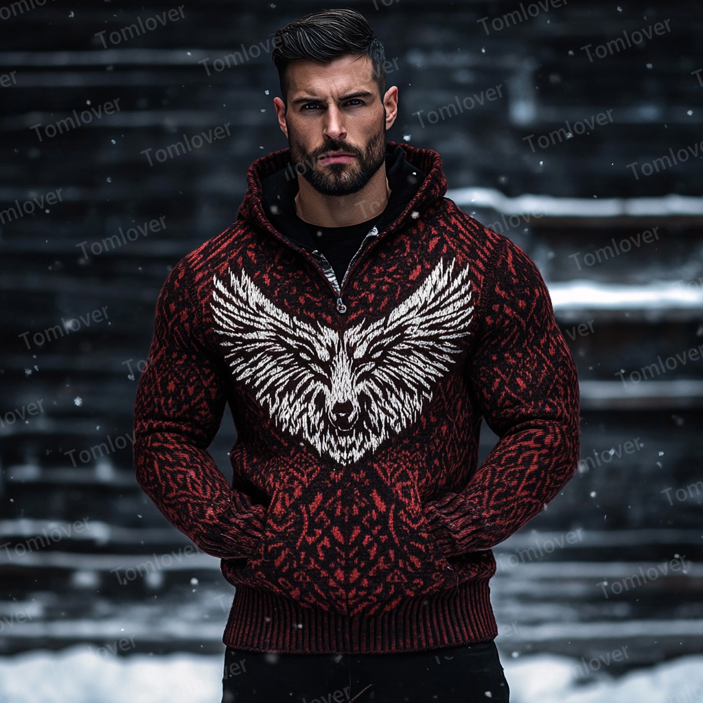 Men's Viking Wolf Inspired Celtic Chunky Hooded Sweater