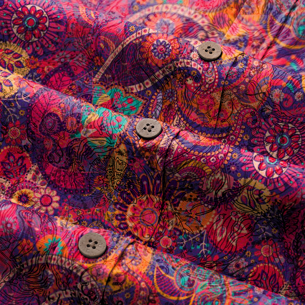 Men's Mid Cotton Button-down Aloha Shirt fashion printed pattern long-sleeved Shirt