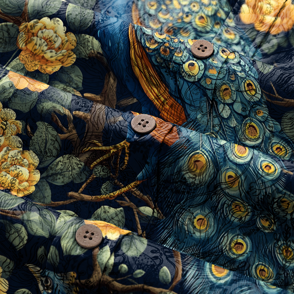 Men's Mid Cotton Button-down Aloha Shirt fashion printed pattern long-sleeved Shirt