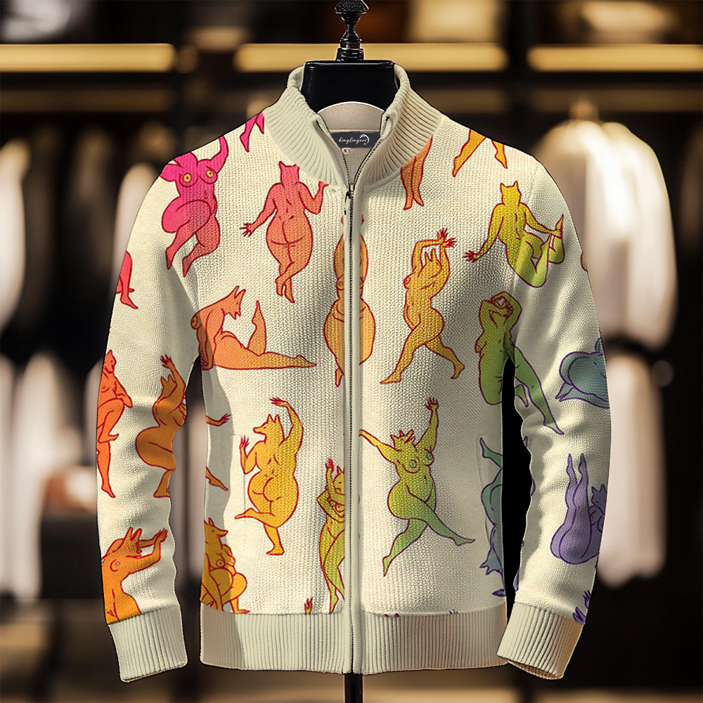 Luxe Men's Fashion Stand Collar Cardigan Sweater Knit Jacket