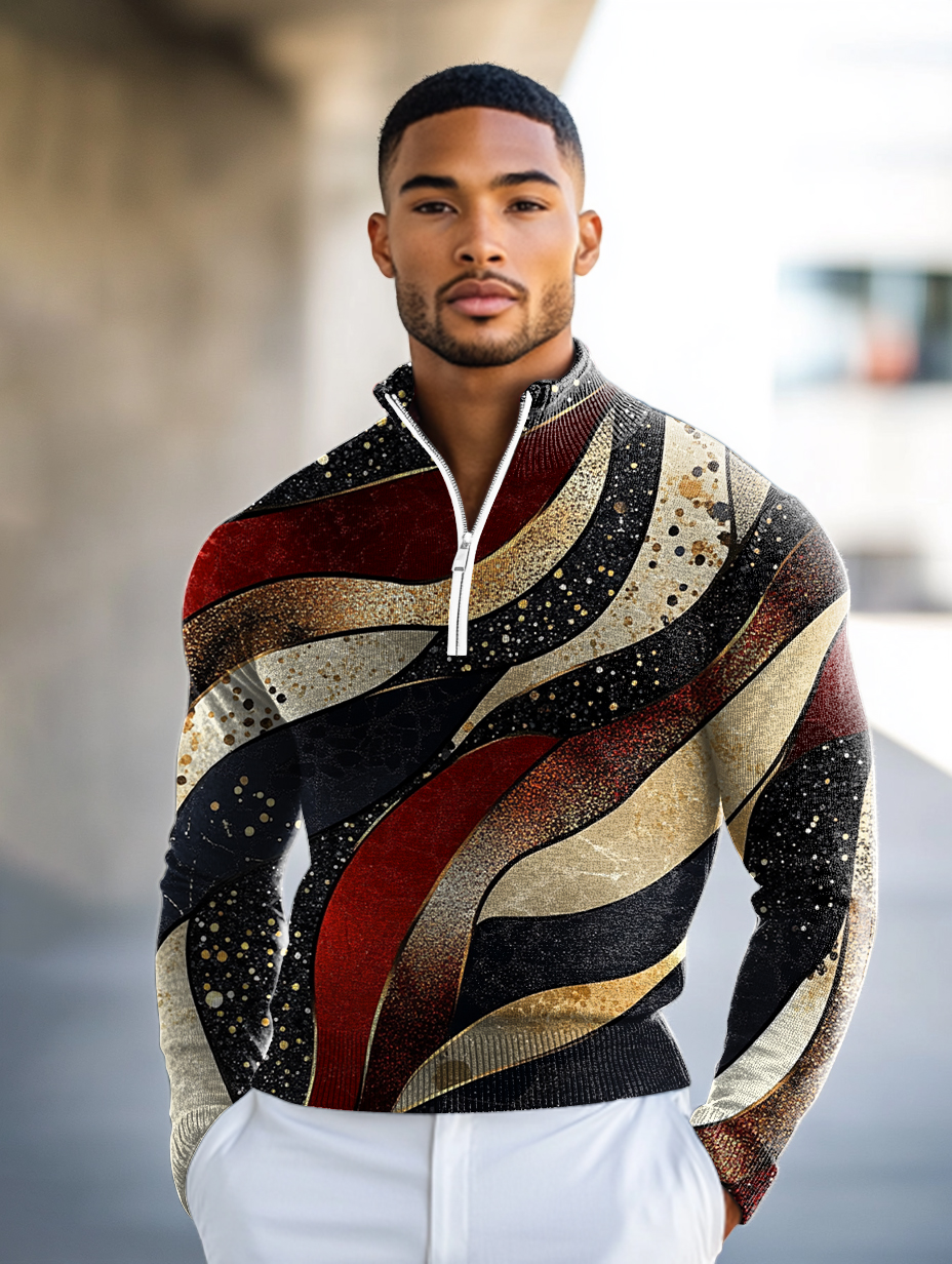 Luxe Men's Fashion Stand Collar Cardigan Sweater Knit Jacket