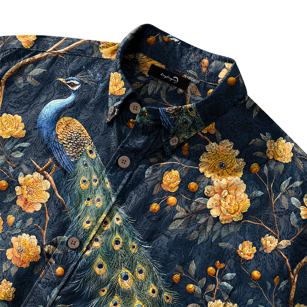 Men's Mid Cotton Button-down Aloha Shirt fashion printed pattern long-sleeved Shirt