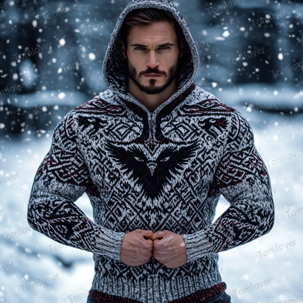 Men's Viking Wolf Inspired Celtic Chunky Hooded Sweater