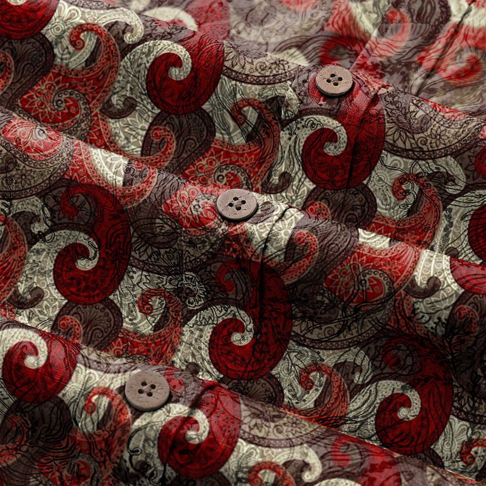 Men's Mid Cotton Button-down Aloha Shirt fashion printed pattern long-sleeved Shirt