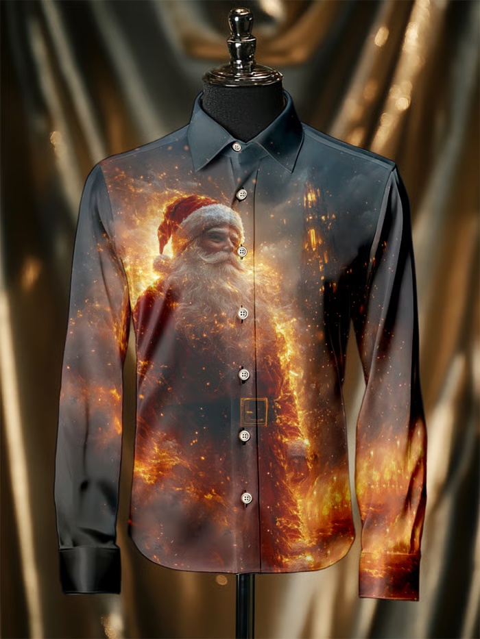 Men's Luxury Christmas Party Long Sleeve Button-Down Shirt