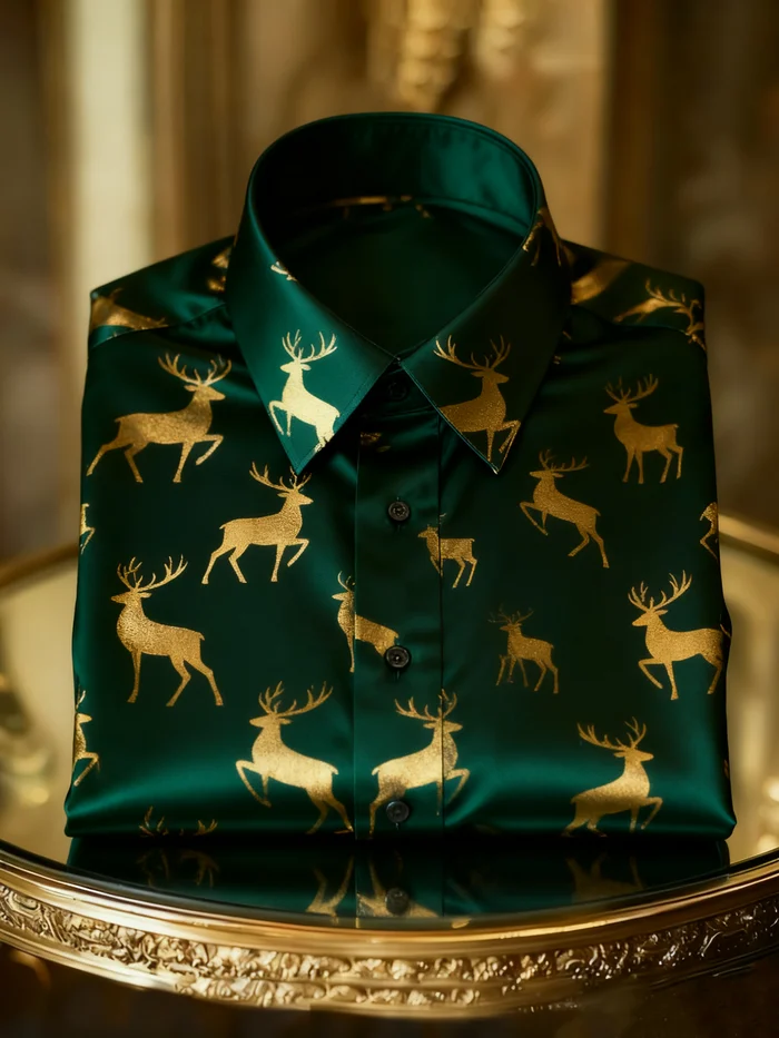 Men's Luxury Christmas Party Long Sleeve Button-Down Shirt