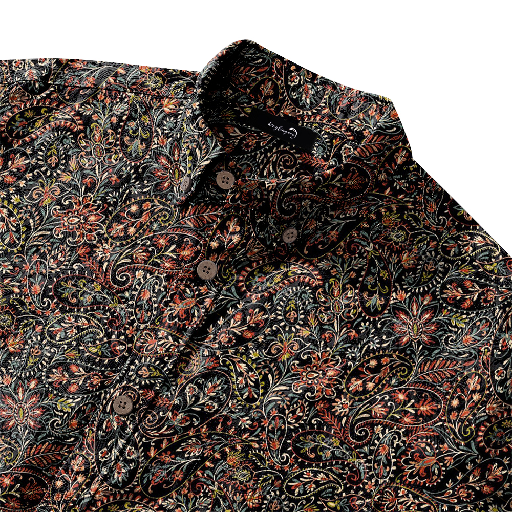 Men's Mid Cotton Button-down Aloha Shirt fashion printed pattern long-sleeved Shirt