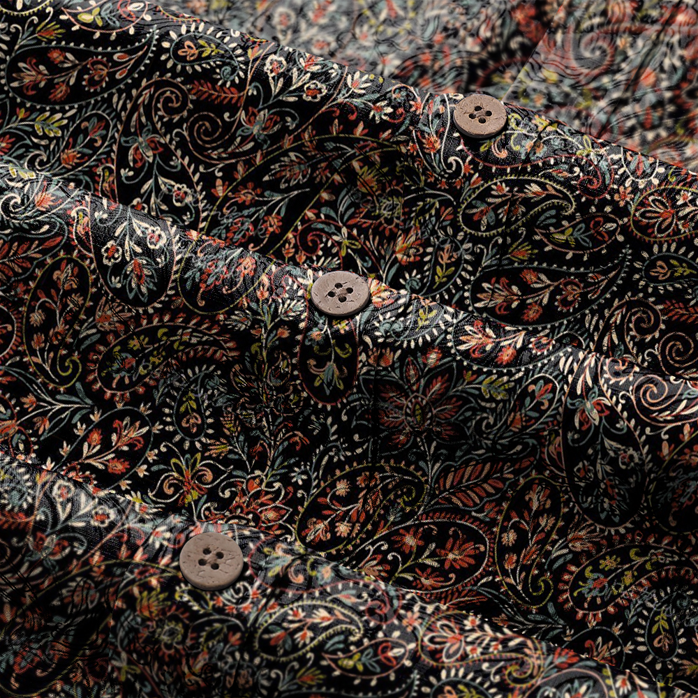 Men's Mid Cotton Button-down Aloha Shirt fashion printed pattern long-sleeved Shirt