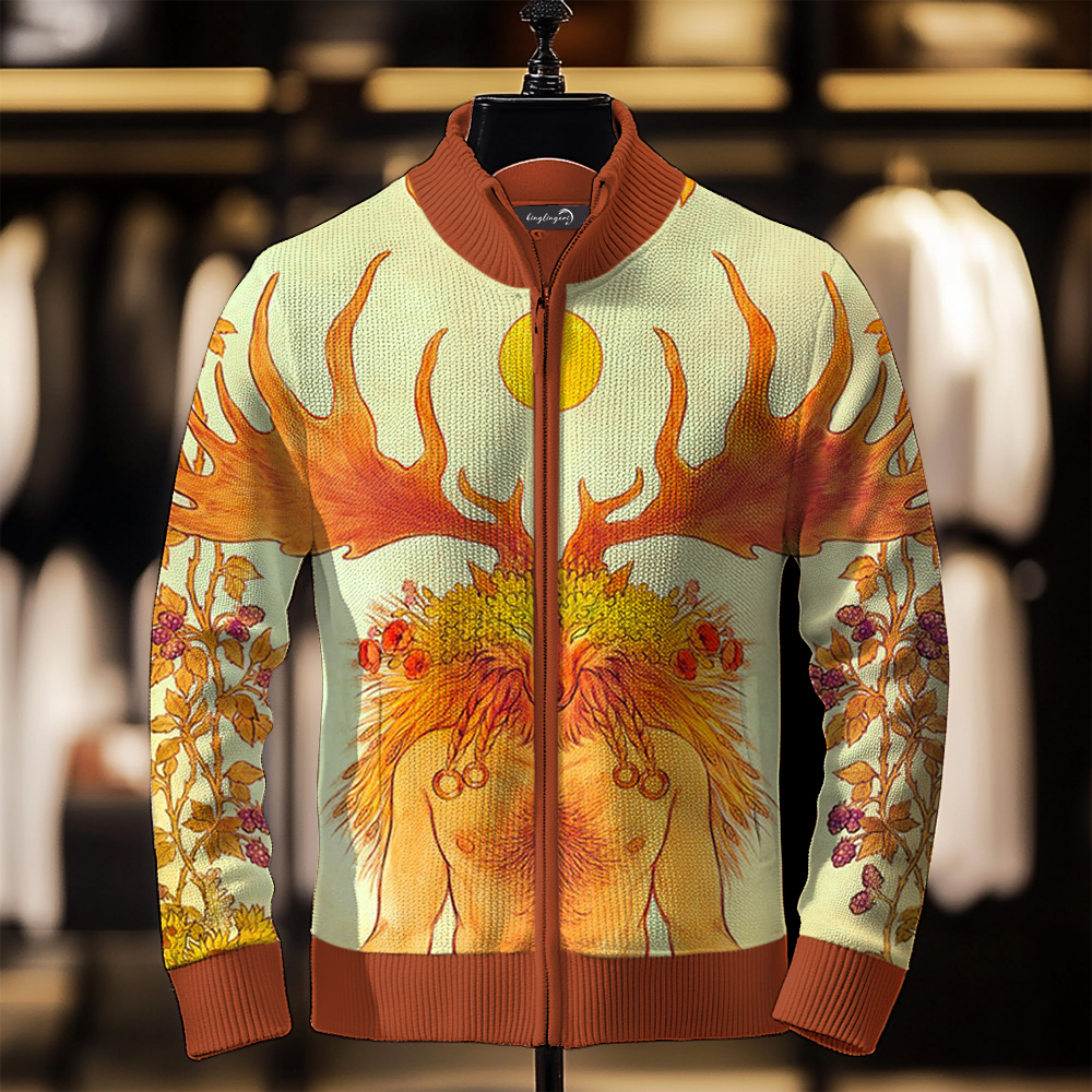 Luxe Men's Fashion Stand Collar Cardigan Sweater Knit Jacket