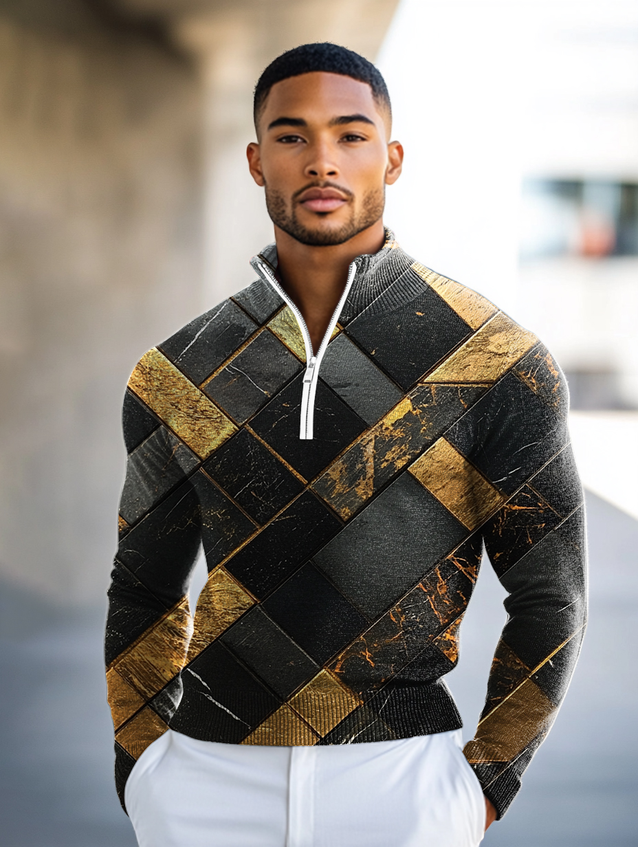 Luxe Men's Fashion Stand Collar Cardigan Sweater Knit Jacket