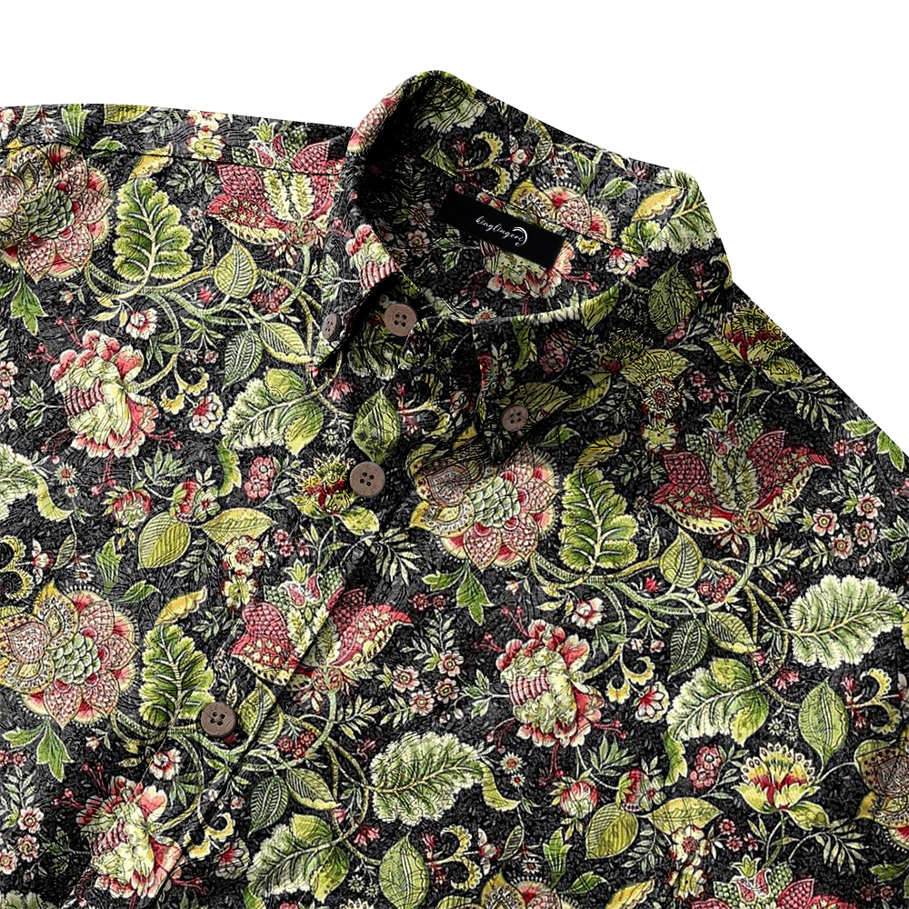 Men's Mid Cotton Button-down Aloha Shirt fashion printed pattern long-sleeved Shirt