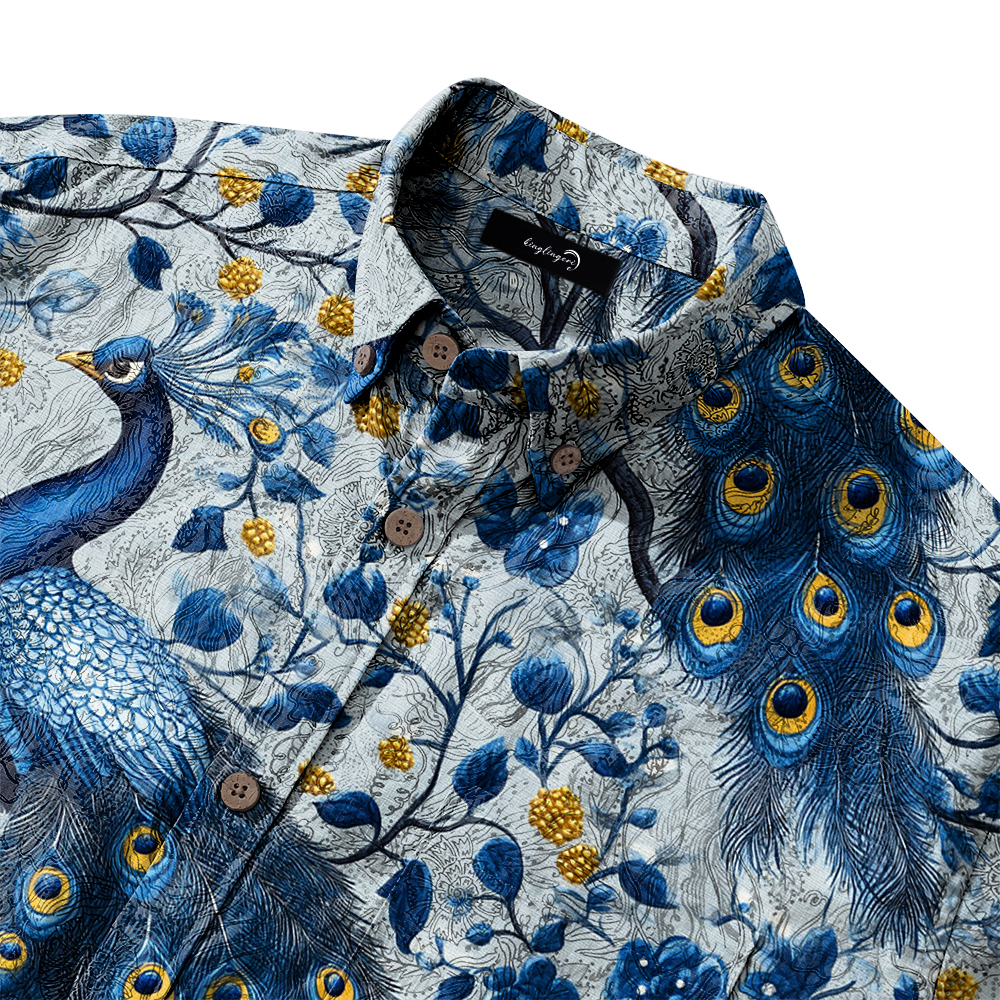 Men's Mid Cotton Button-down Aloha Shirt fashion printed pattern long-sleeved Shirt