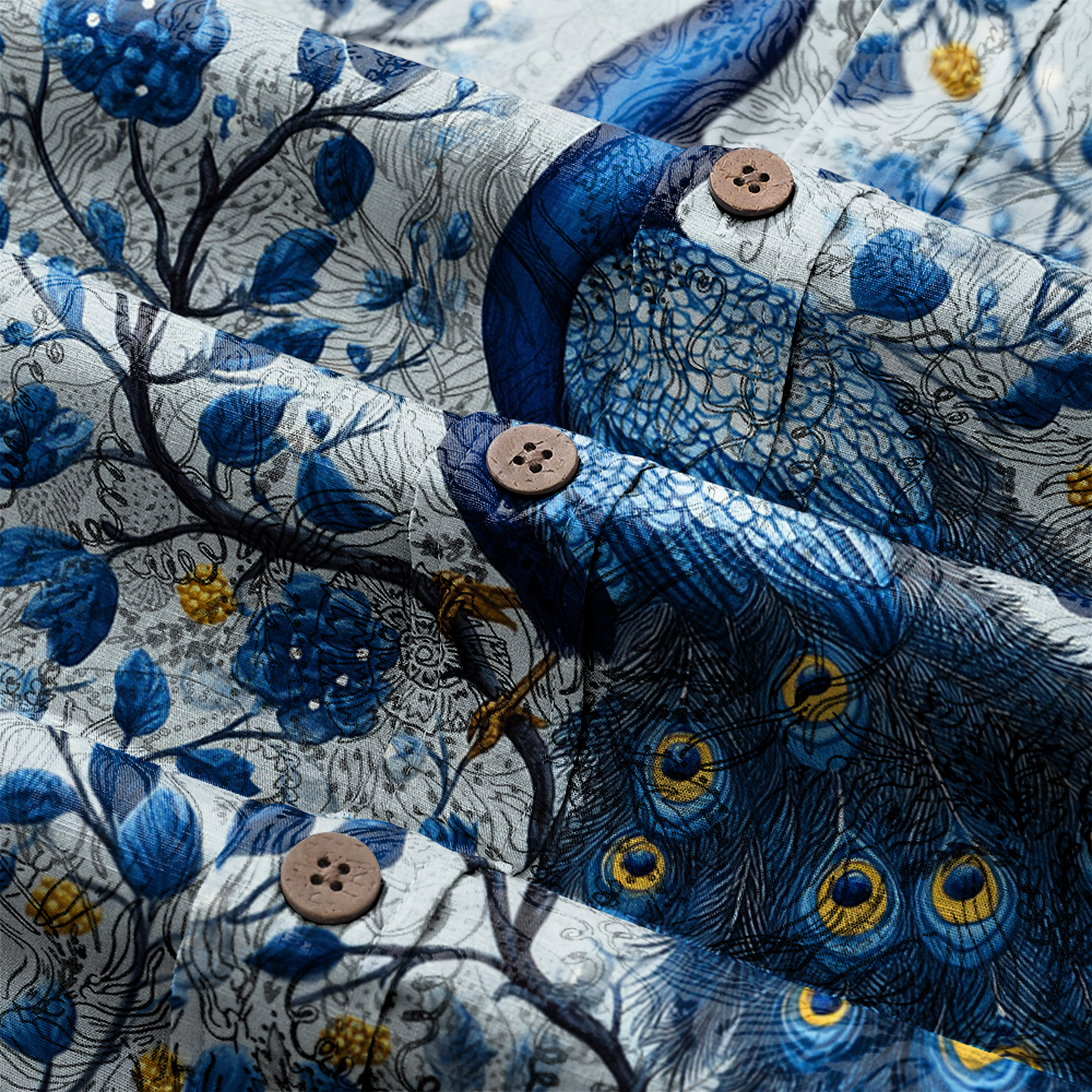 Men's Mid Cotton Button-down Aloha Shirt fashion printed pattern long-sleeved Shirt