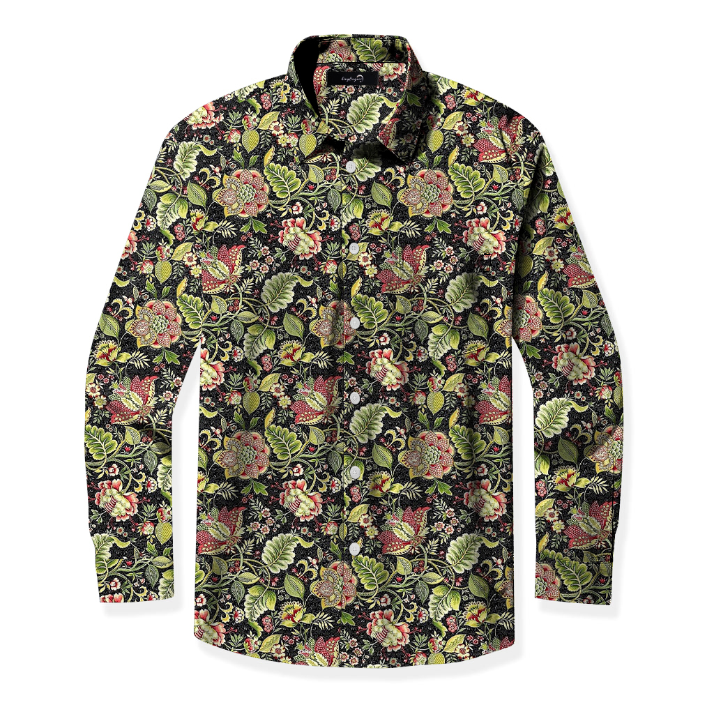 Men's Mid Cotton Button-down Aloha Shirt fashion printed pattern long-sleeved Shirt