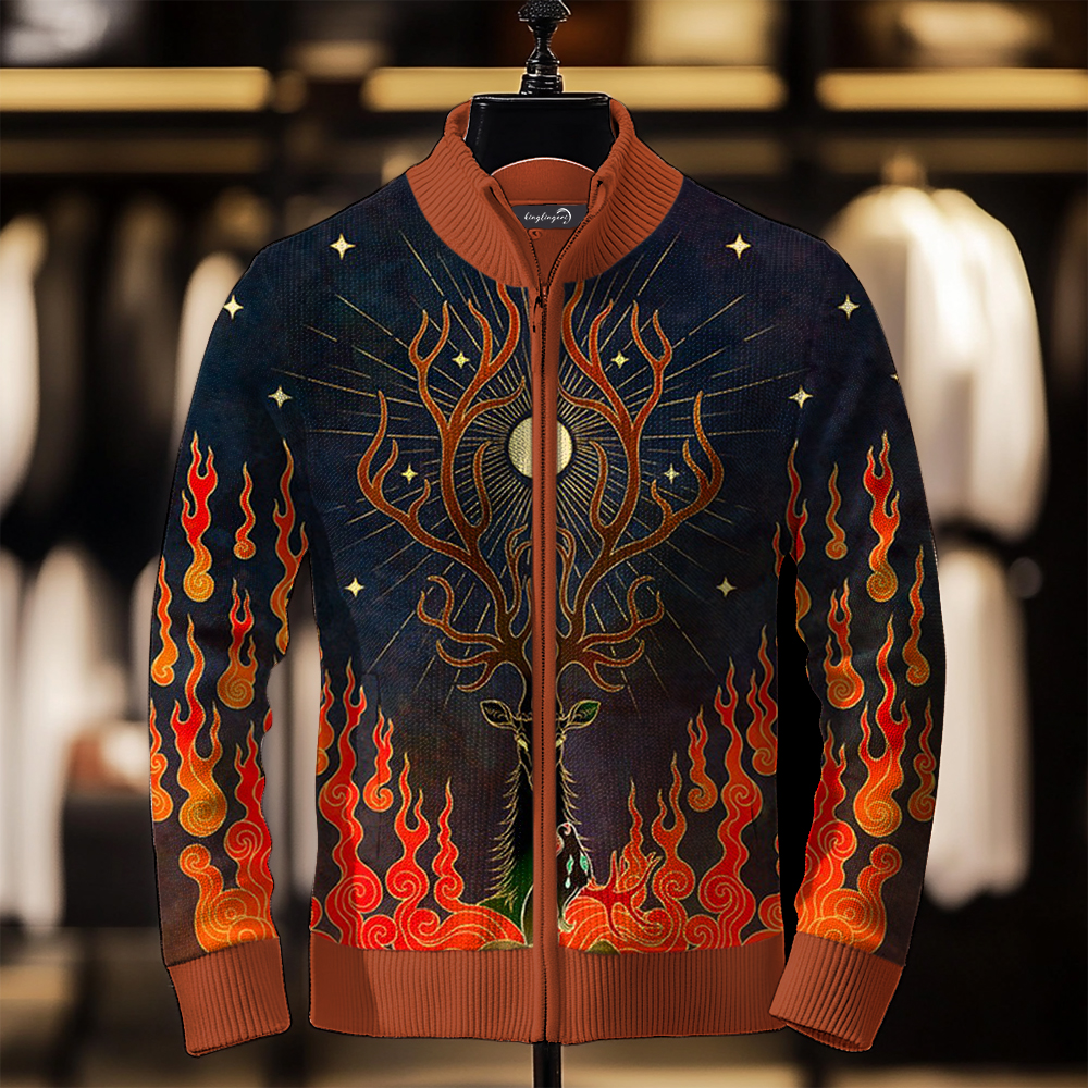 Luxe Men's Fashion Stand Collar Cardigan Sweater Knit Jacket