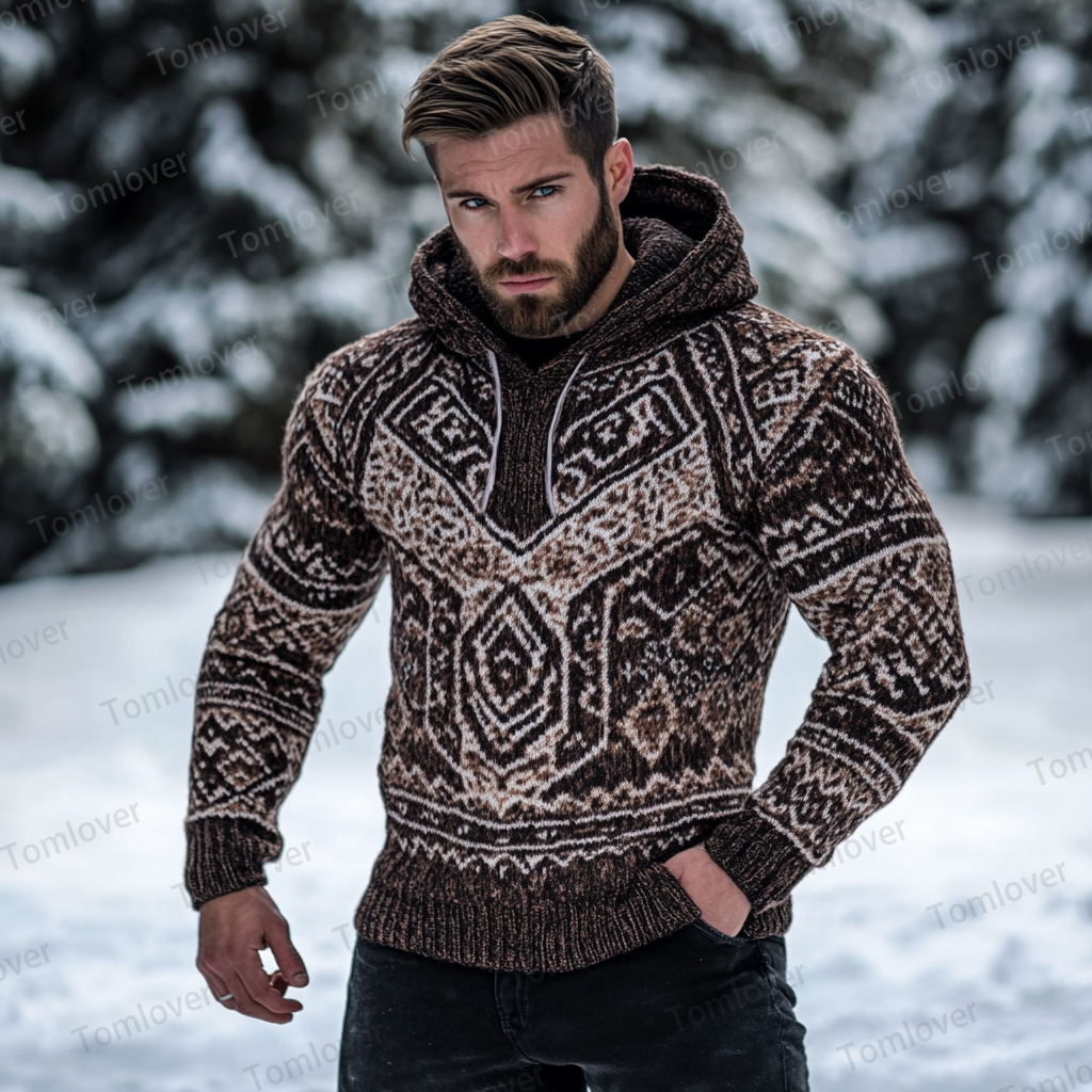 Men's Viking Wolf Inspired Celtic Chunky Hooded Sweater