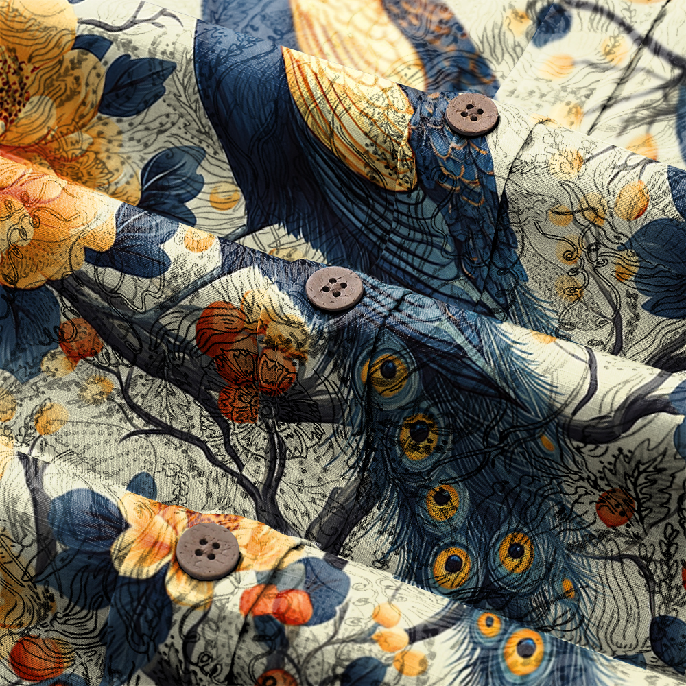 Men's Mid Cotton Button-down Aloha Shirt fashion printed pattern long-sleeved Shirt