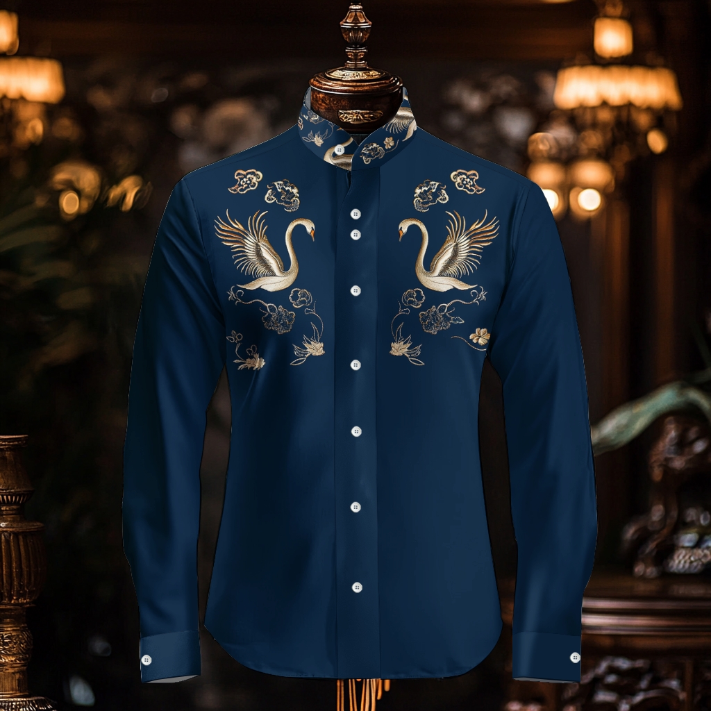Luxury Business VIP Exclusive Designer unique Luxe Collection longsleeve  stand-up collar Shirt High Elasticity