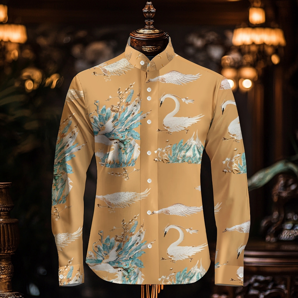  Luxury Business VIP Exclusive Designer unique Luxe Collection chinese style dopamine  longsleeve  stand-up collar Shirt High Elasticity